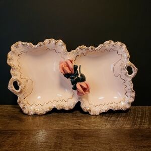 Lefton Vintage Rose Pink and Gold Porcelain Serving Dish 1950s